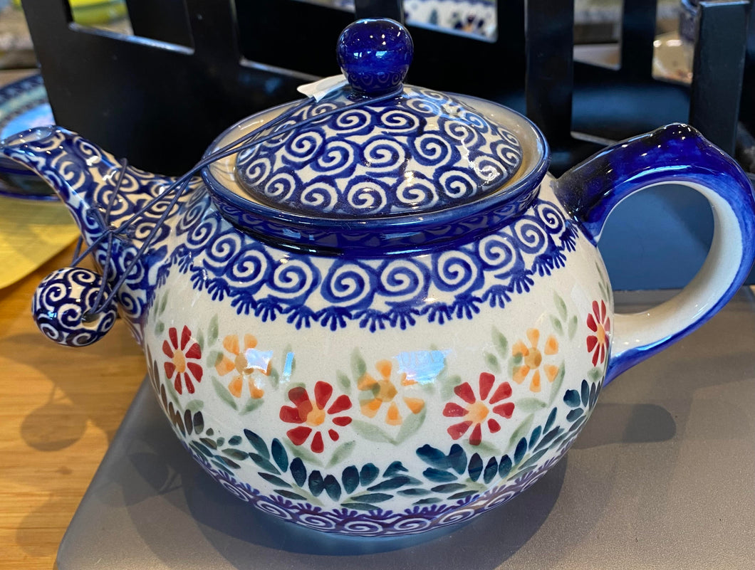 Polish Pottery - handpainted Teapot. Authentic from Poland.