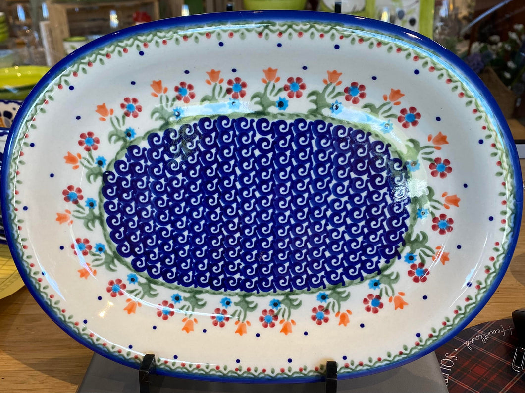 Polish Pottery - handpainted large platter. Authentic from Poland