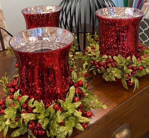Large Mistletoe Glass/ Floral Tea Light