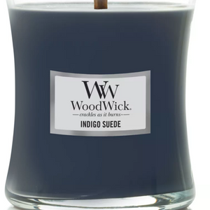 Medium Hourglass Indigo Suede Candle by Woodwick